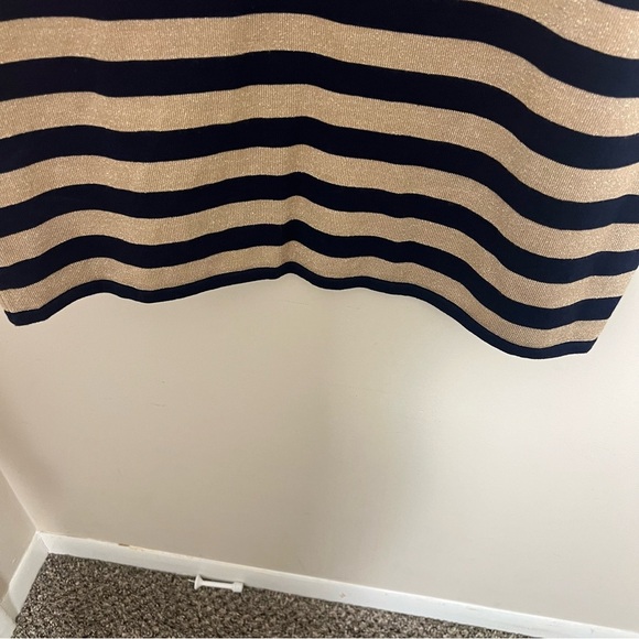 Ralph Lauren Navy & Gold Striped Knee Length Dress Size XL Preppy Party Holiday - Picture 4 of 9